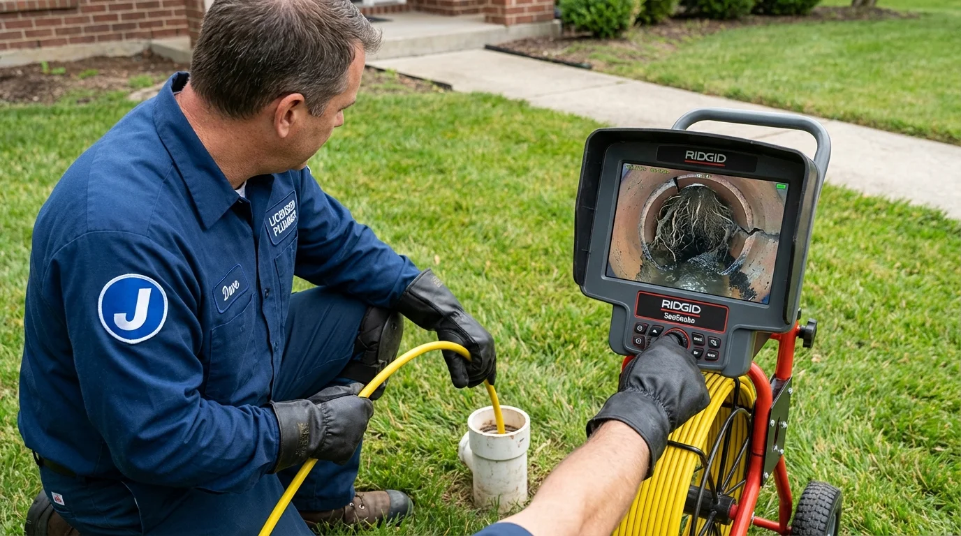 Sewer camera inspection being performed by Johns Plumbing LLC in Fallsburg