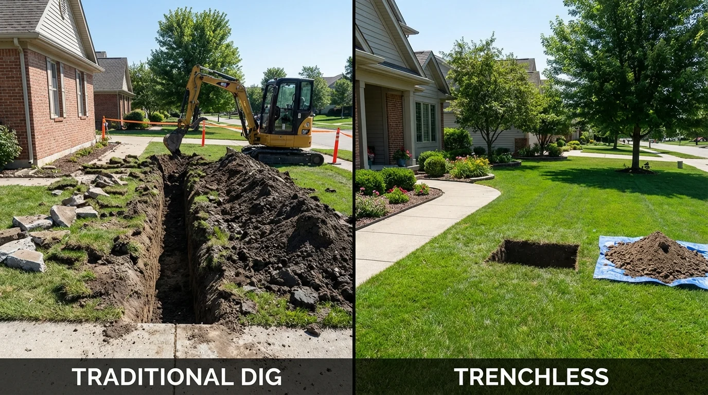 Trenchless sewer repair with minimal yard damage versus traditional excavation in Fallsburg, NY